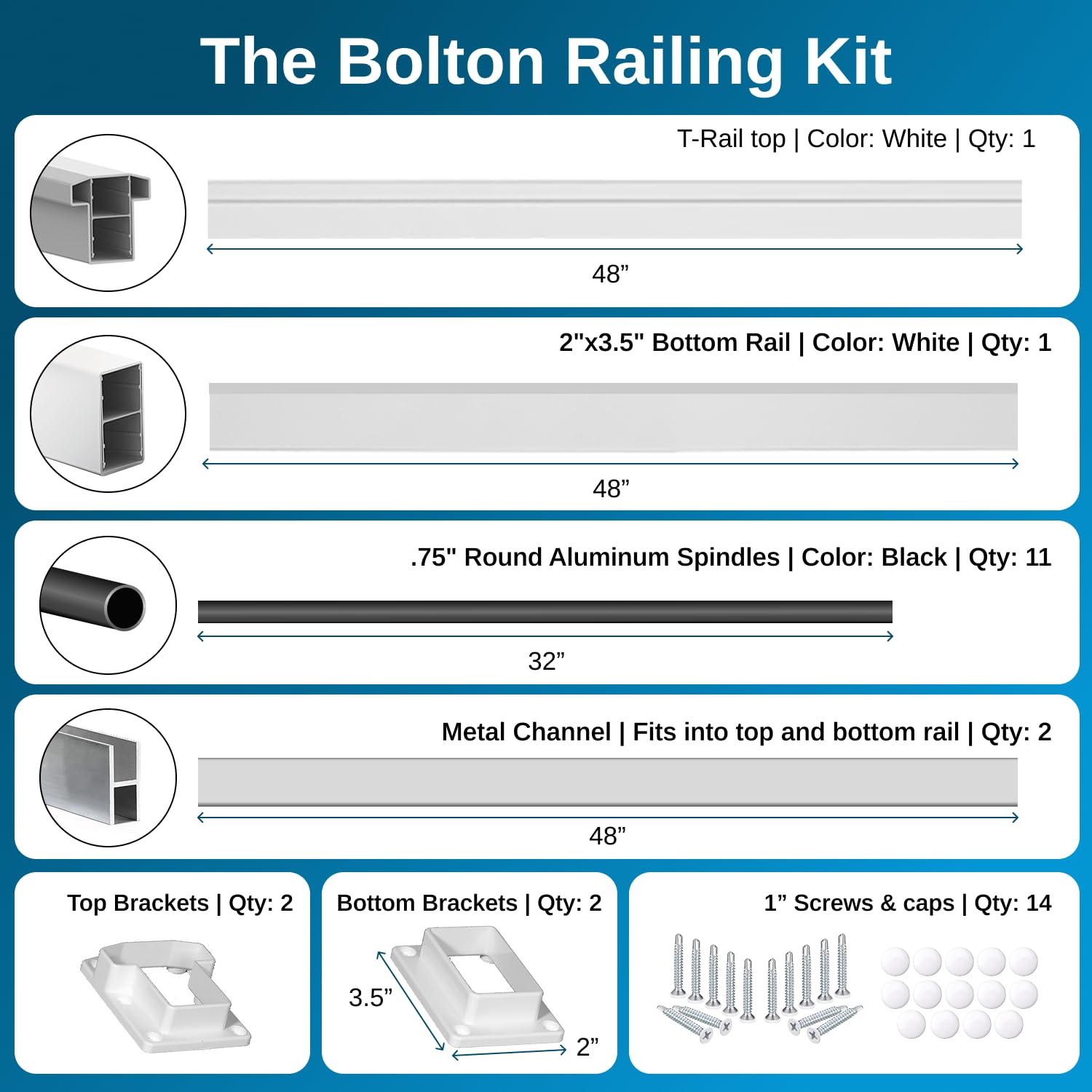 Weatherables Bolton Porch and Deck Railing Kit – Aluminum and Vinyl Railing Kit for Decks, Porches, Balcony Railing, and More (36” x 48”)