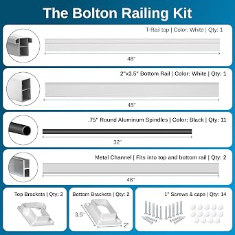 Weatherables Bolton Porch and Deck Railing Kit Aluminum and Vinyl Railing Kit for Decks, Porches, Balcony Railing, and More (36 x 48)