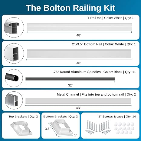Weatherables Bolton Porch and Deck Railing Kit Aluminum and Vinyl Railing Kit for Decks, Porches, Balcony Railing, and More (36 x 48)