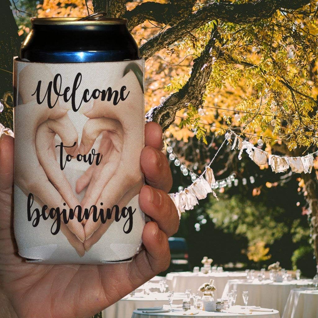 VictoryStore Can and Beverage Coolers - Custom Wedding Can Cooler, Welcome to Our Beginning, Set of 100 : Sports & Outdoors