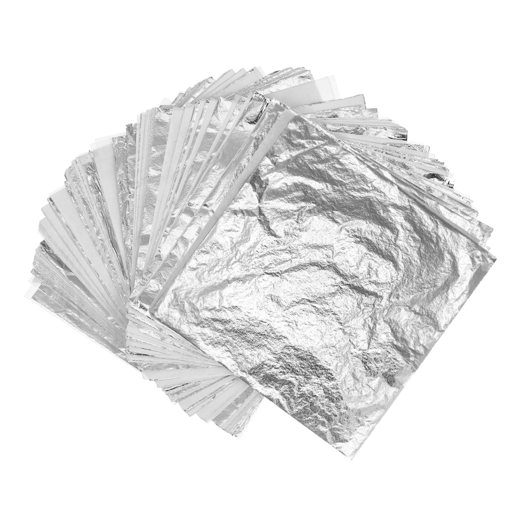 IWOWHERO 100pcs Sheets Art Silver Gilding Imitation Craft Foil 14x14cm Metal Decorative