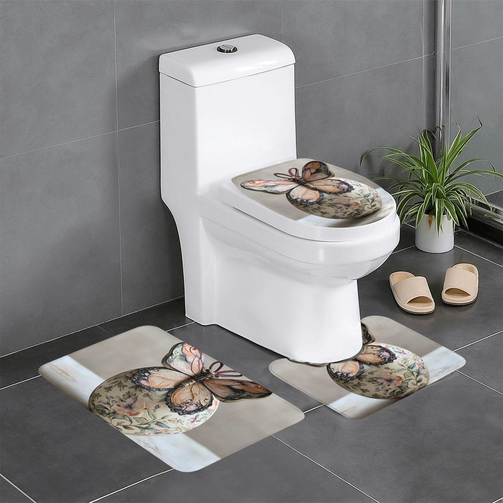 Tapis de sol œuf de Pâques et papillon pour la décoration de la salle de bain et WC