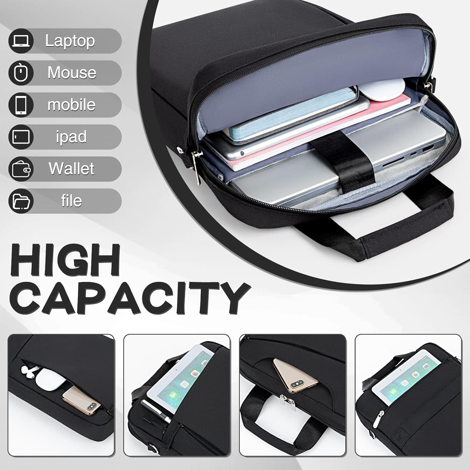 Laptop Case Shoulder Sleeve Bag Compatible with 14" MacBook Pro M5 M4 M3 M2 M1(2025-2021)/13.6" MacBook air M4 M3 M2, Chromebook Notebook Portable Carrying Messenger Computer Bag, Black - Image 3