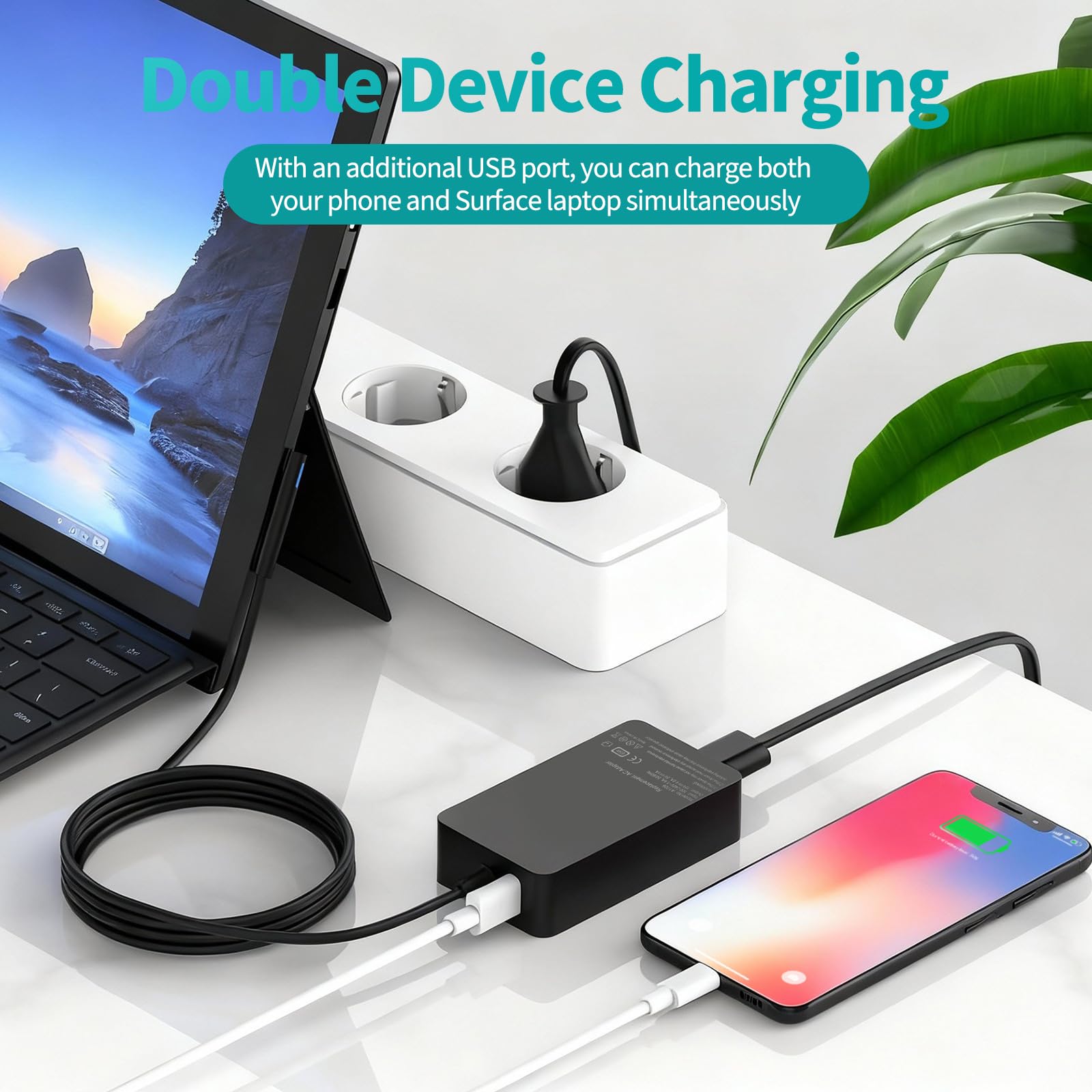 aceyoon Kabel ładujący 65 W do Microsoft Surface Pro 11/10/9/8/7+/7/6/5/4/3/X, 15 V 4 A, kompatybilny z laptopem Surface 7/6/5/4/3/2, do Surface Go 4/3/2, do Surface Book 3/2/1