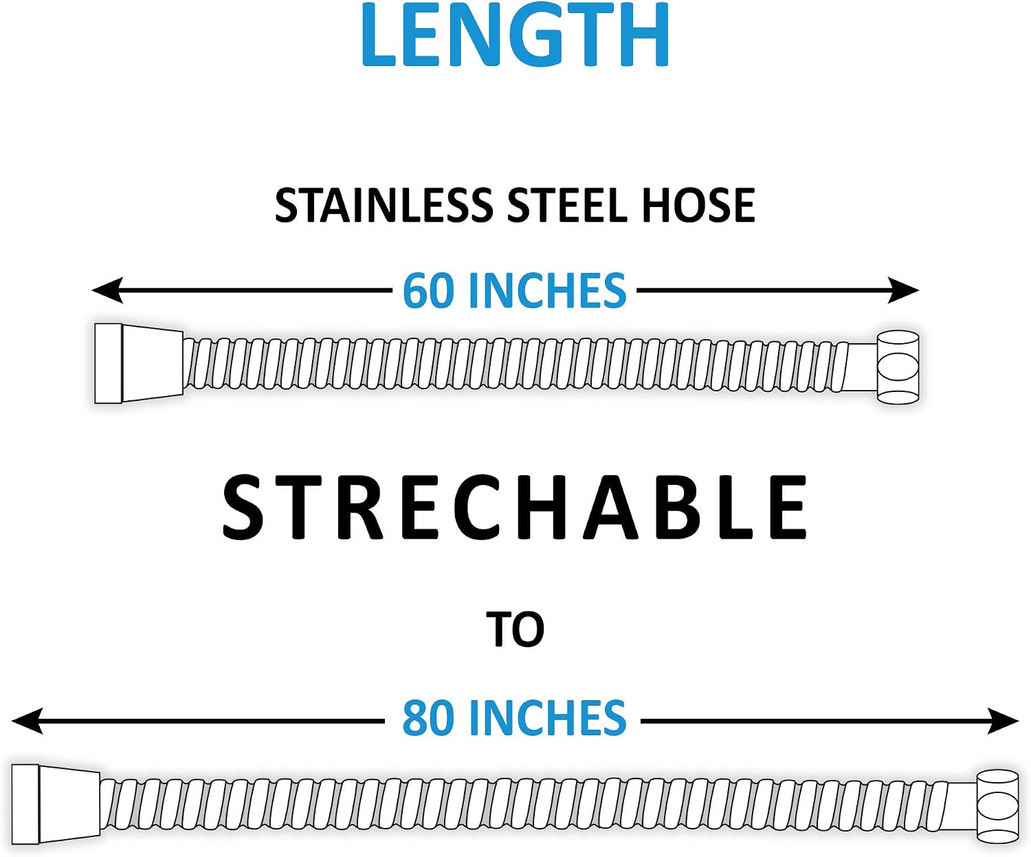 ShowerMaxx, Extra Long Double Interlock Stainless Steel 60 Inch Handheld Shower Head Hose Strechable to 80 Inch, Solid Brass Connector, Flexible, No Twist Hose, Leak Proof, Polished Chrome Finish