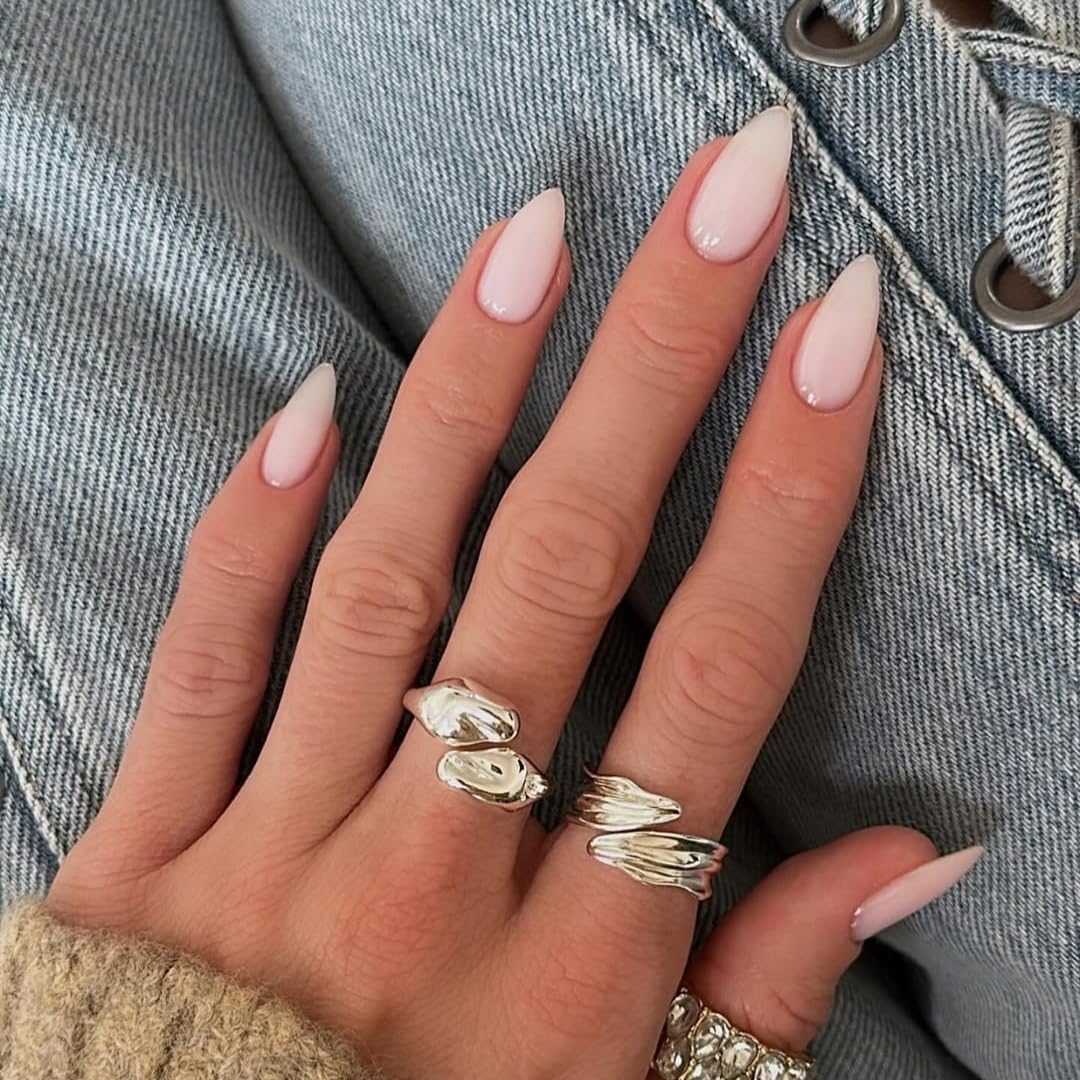 KQueenest 30 Pcs White Press on Nails Short Almond, Short False Nails Almond