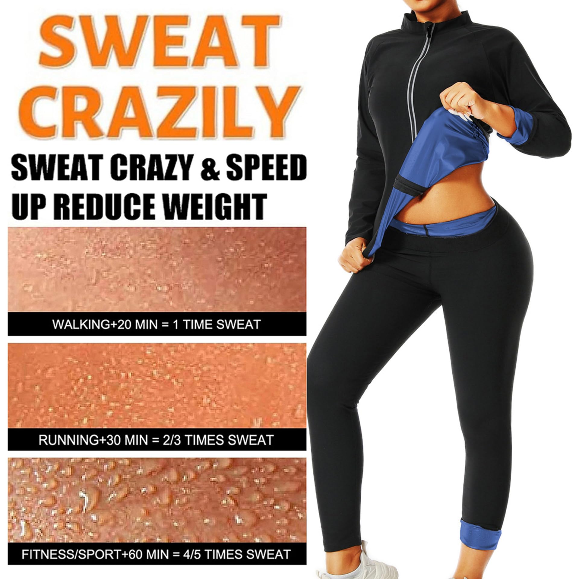 Traje Sauna Mujer, Trajes De Sudoración para Fitness, Fajas Reductoras Mujer Adelgazantes, Traje De Sudor Pérdida De Peso para Yoga Running, Conjunto De Pantalón Superior,2XL,Silver