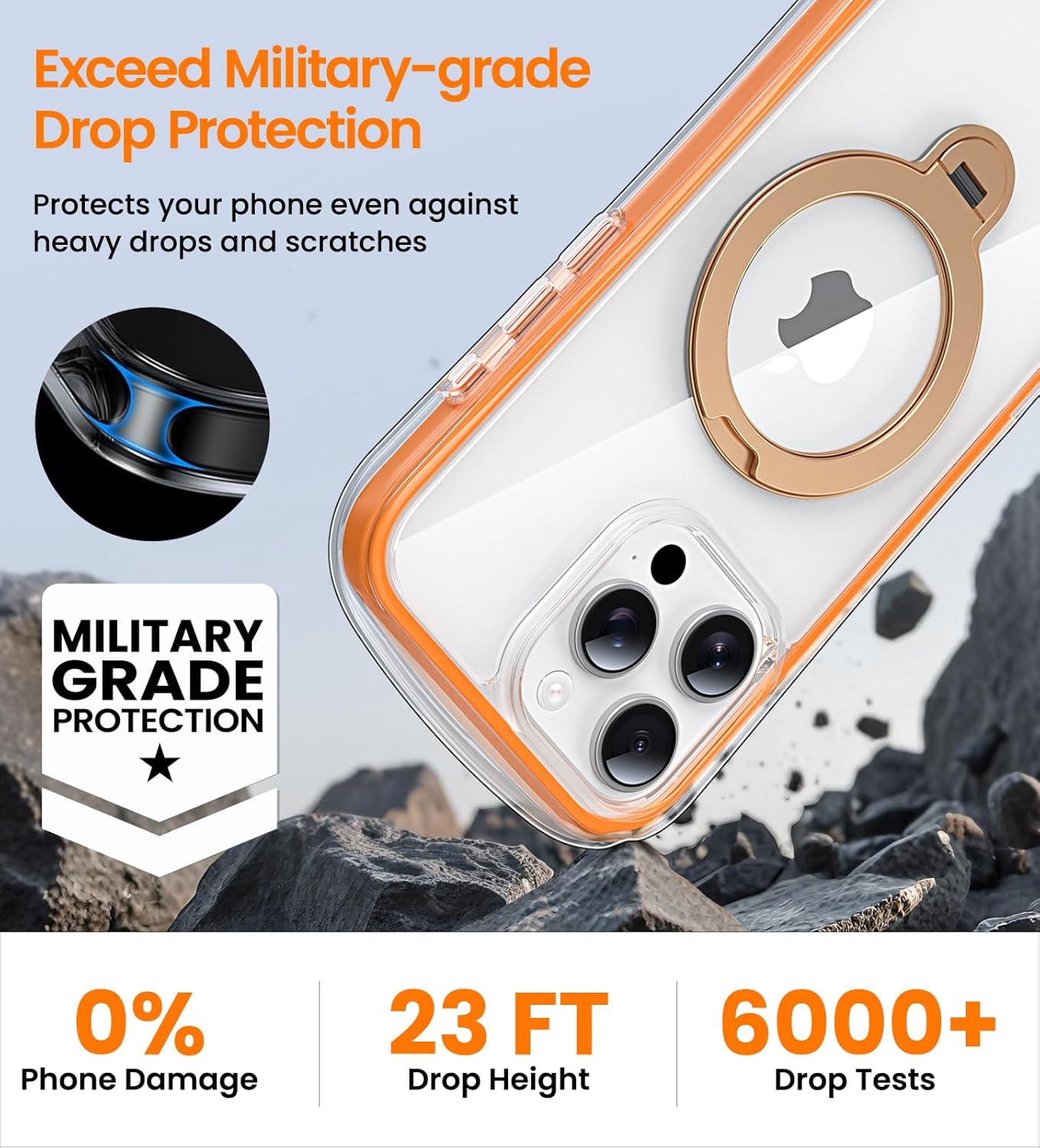 Magnetic for iPhone 16 Pro Case with Stand [Compatible with MagSafe][360° Rotatable Ring Holder Kickstand][Military Grade Protection] Airbag Shockproof Case for i Phone 16Pro 6.3 Inch, Orange