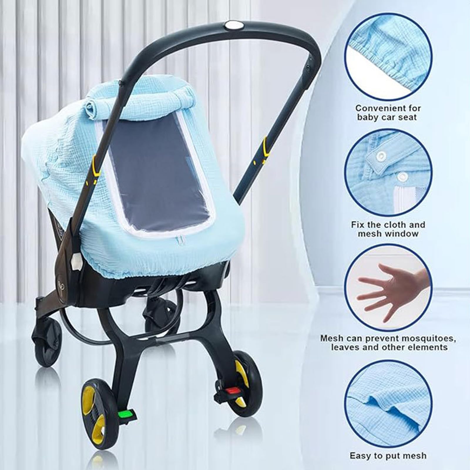 Musselin-Autositzschutz für Babys, atmungsaktiv und leicht, Baldachin, Kinderwagen, Schutz für Jungen und Mädchen, atmungsaktive Autositzhülle