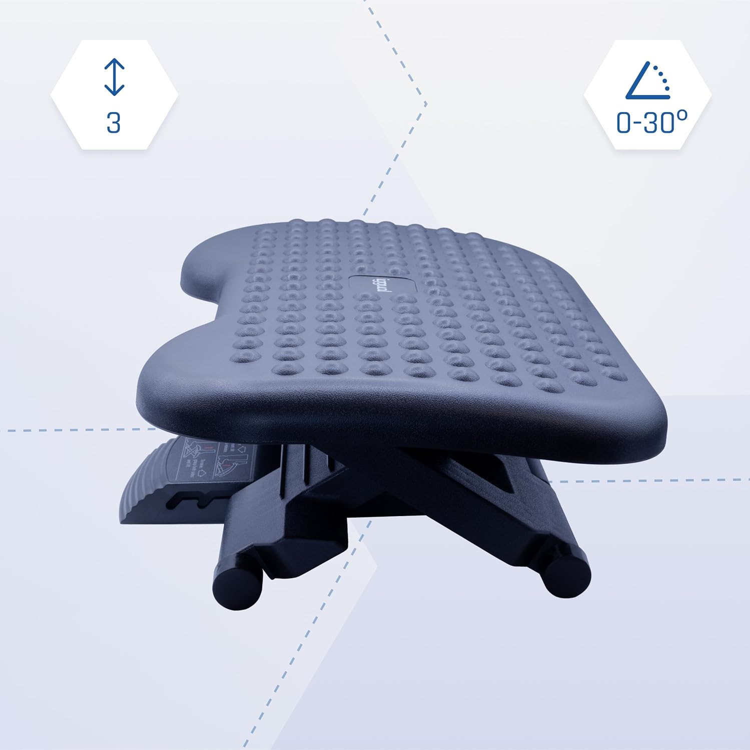 iggual RP3 Healthy ergonomic black footrest. Adjustable in height and inclination, height max. 17 cm, tilt from 0º to 30º Support area (46 x 34) cm.