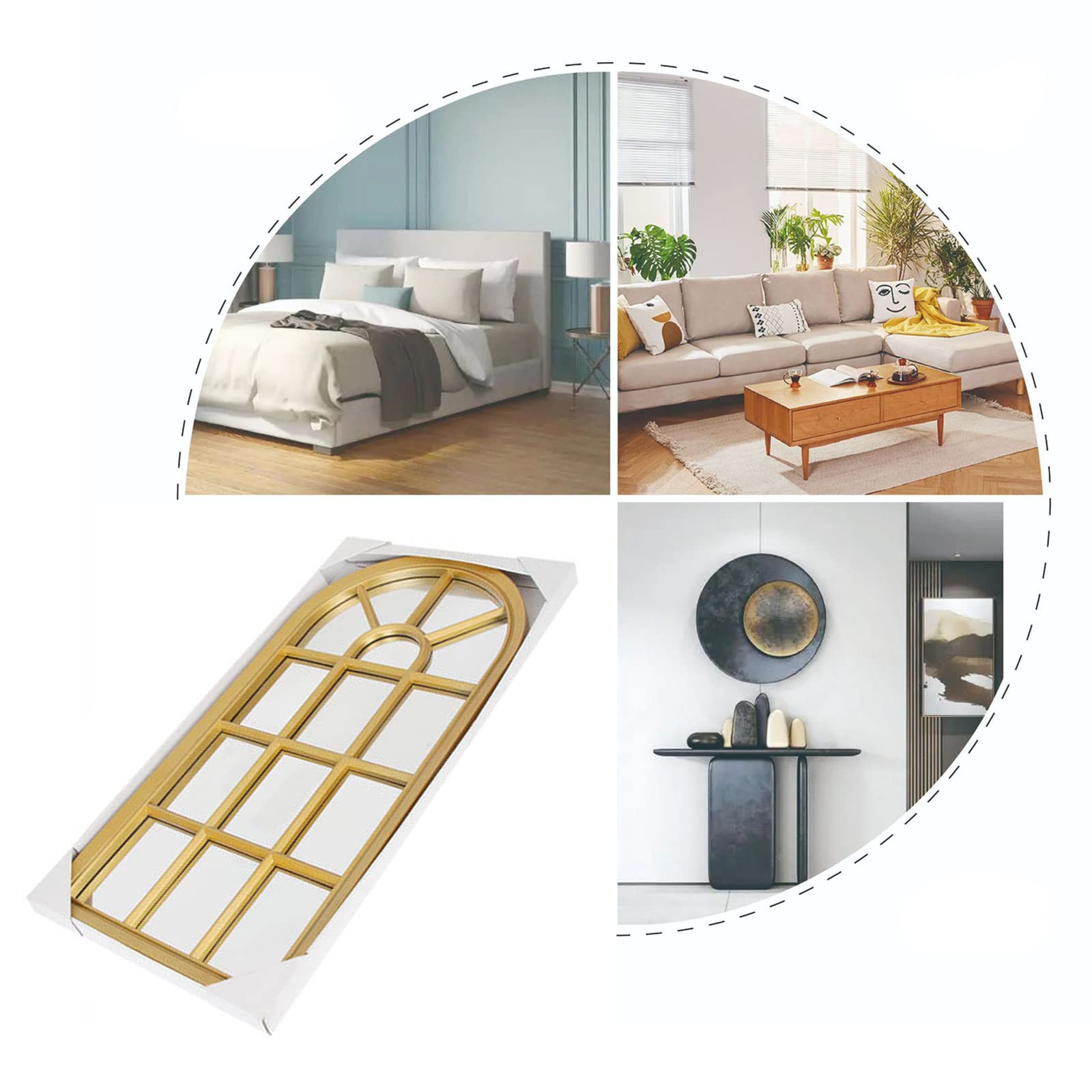 Espejo Ventana Francesa, Decorativo Pared, para Salón, Recibidor, Vestidor, Dormitorio y Baño, Estilo Retro