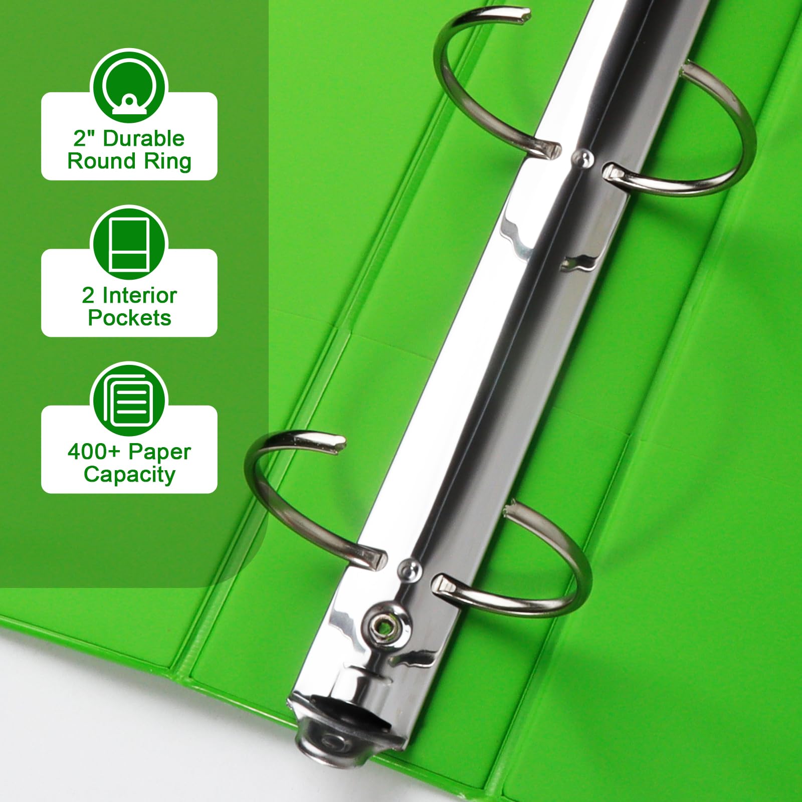 CIXILDTS Lot de 6 classeurs ronds de 5,1 cm, durables à 3 anneaux de 5,1 cm pour papier de format lettre, vert