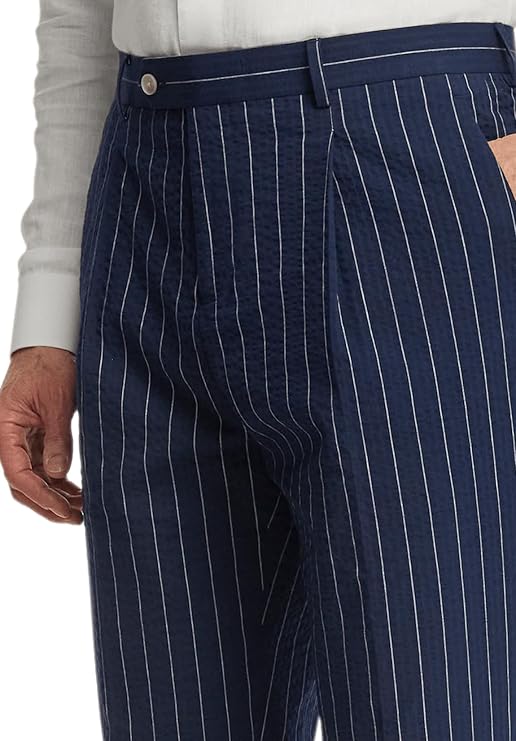 Men's Slim-Fit Stripe Dress Pant Pleated-Front Business Casual Pants for Work