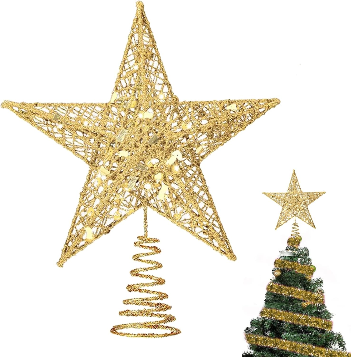 Puntale Stella Per Albero Di Natale - Metallico, Dorato, Con Luci, 25x20x5 Cm - Foto 4