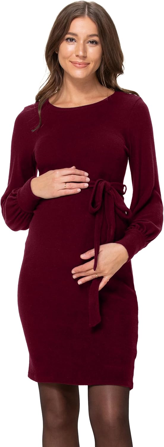 LaClef Womens Sweater Knit Maternity Dress with Belt