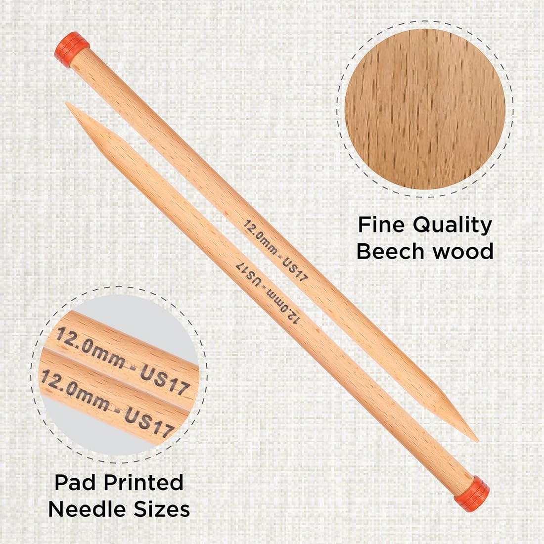 KnitPro Basix Beech Single Pointed Needles 14" (35cm) | US Size 17 (12mm)