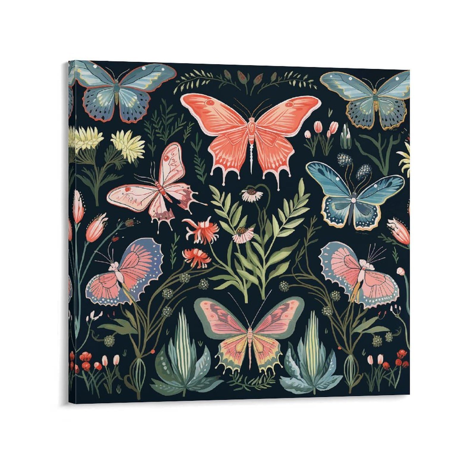 KLOPH Butterfly Botanical Print Canvas Wall Art for Living Room 12x12inch Modern Artwork Painting for Bathroom Hanging Canvas Prints Aesthetic Wallart for Bedroom Kitchen Office Wall Decor