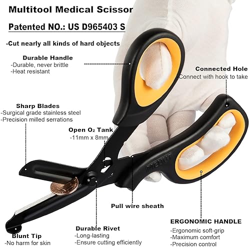 Miniatura 32 de MEUUT Paquete de 2 tijeras médicas para enfermeras, tijeras de vendaje patentadas con cuchillas antiadherentes, tijeras de grado quirúrgico, tijeras