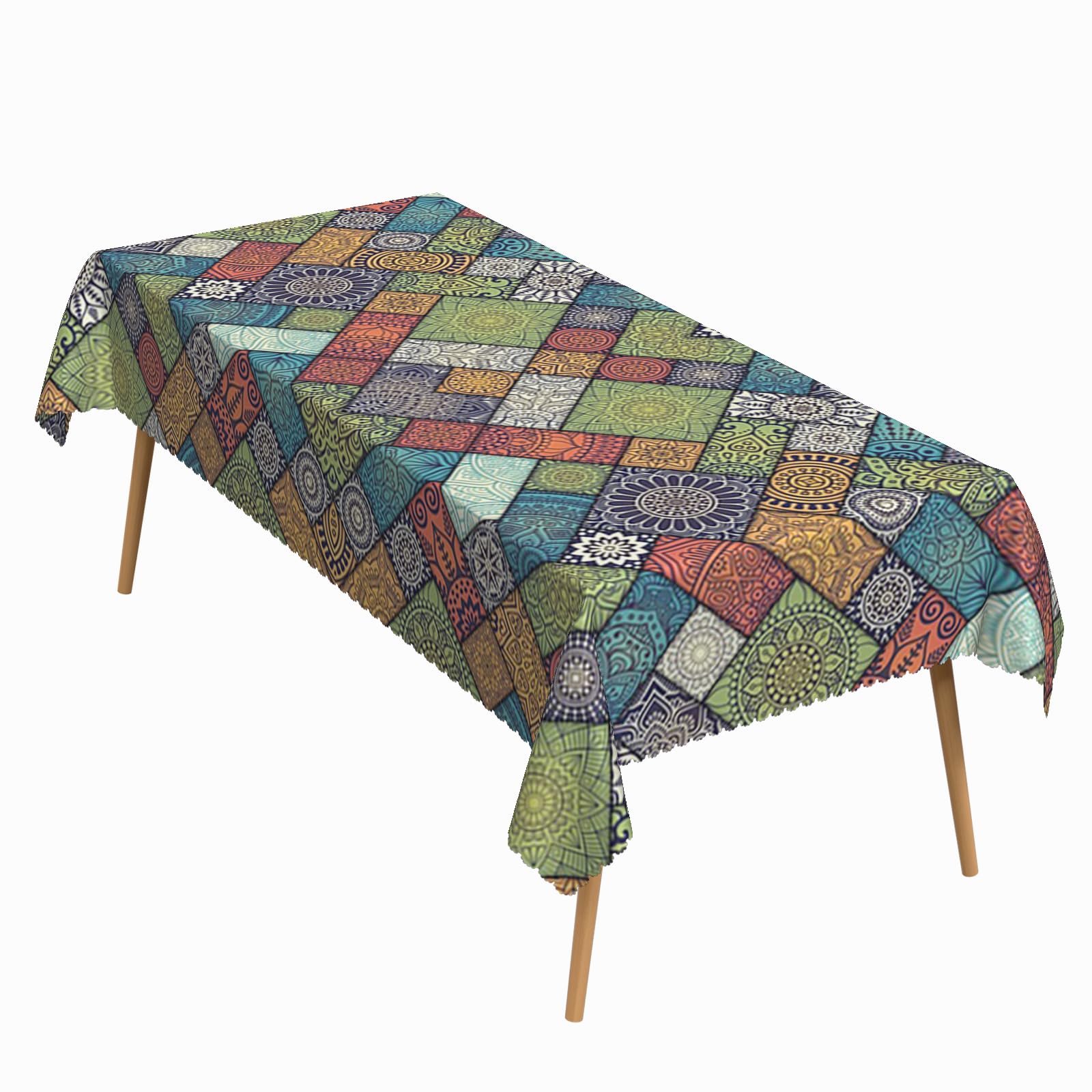 ggaimwf 54x78 Inch Boho Rectangular Tablecloth Vintage Floral Patchwork Table Cloth Washable Durable Table Cover for Kitchen Dining Picnic Party Home