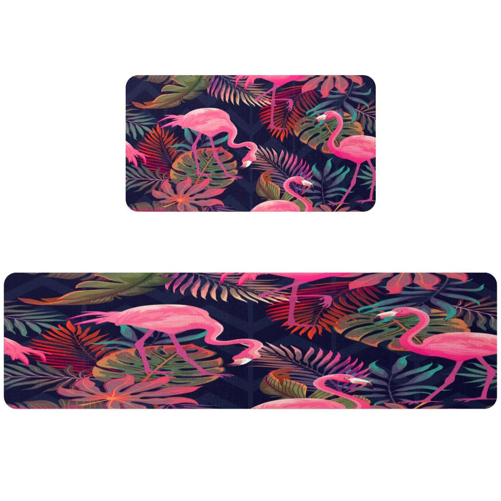Tapete de cocina de 2 piezas flamencos alfombra lavable absorbente para pasillo