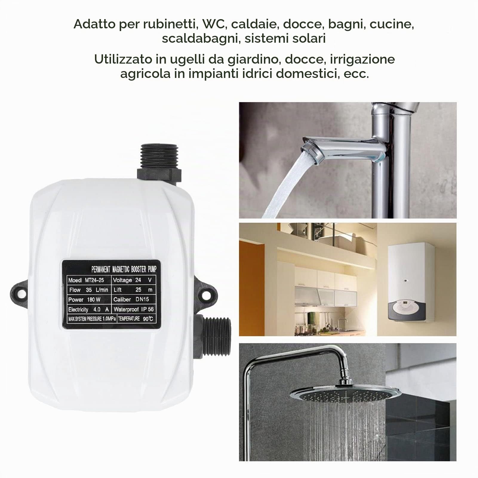 Pompa Booster Automatica, DC 24V 150W Pompa Acqua Calda Fredda Pompa di Circolazione Pompa Acqua Autoadescante Utilizzata per Rubinetto Doccia Lavello della Cucina