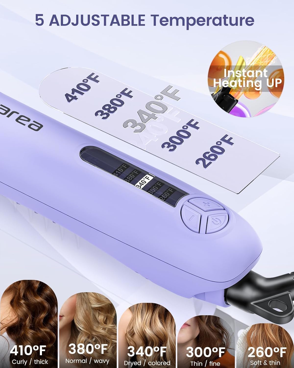 Rotating Curling Iron 3 in 1 Set, Automatic Curling Wand with 3 Interchangeable Ceramic Barrels(0.75" - 1.25"), Instant Heating Hair Culer with 5 Adjustable Temp, Include Heat Resistant Glove & Clips - Image 4