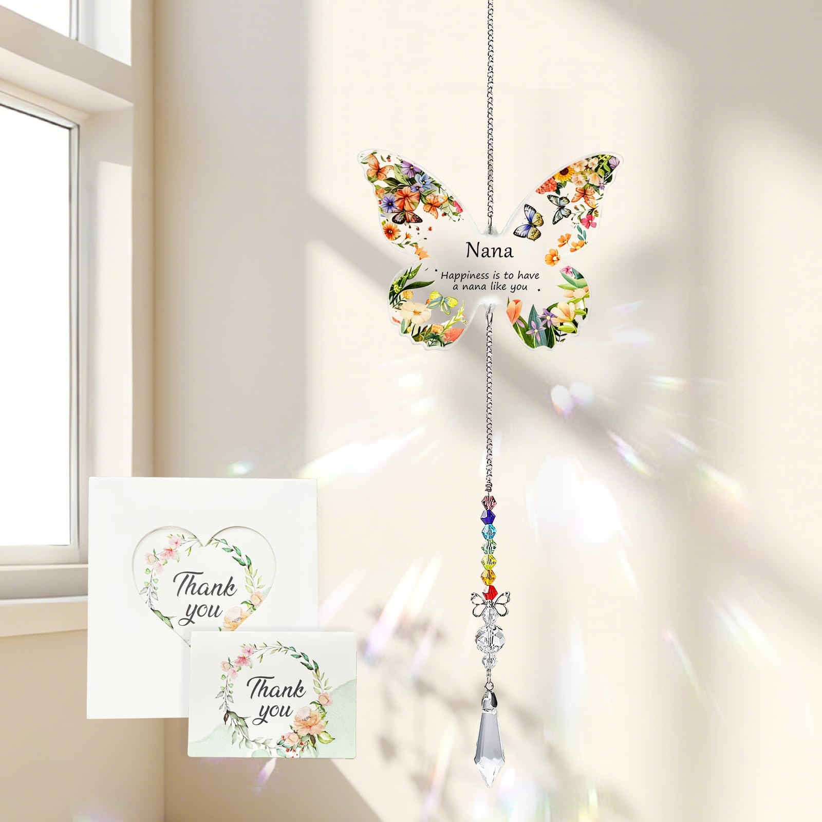 VLUNT Birthday Gifts for Nana Box Blessing Card Crystal Suncatcher Ornament Nana Gift Grandmother Window Hanging Nana Presents on Mother's Day