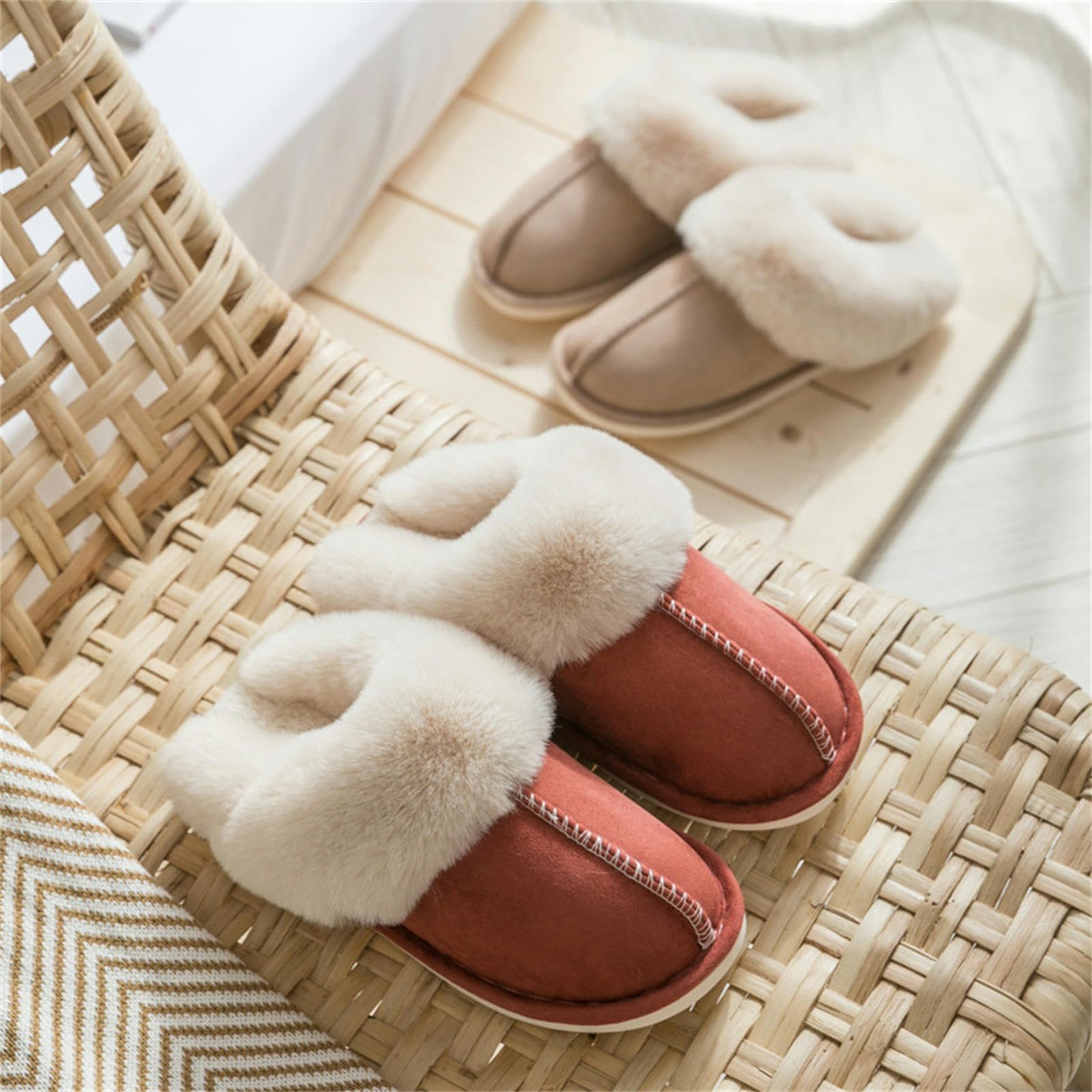 Ciabatte Donna Invernali Pantofole di Cotone per Donne Autunno E Inverno Coppia Casa Calda Casa Peluche di Legno da Uomo in Cotone-khaki-44-45