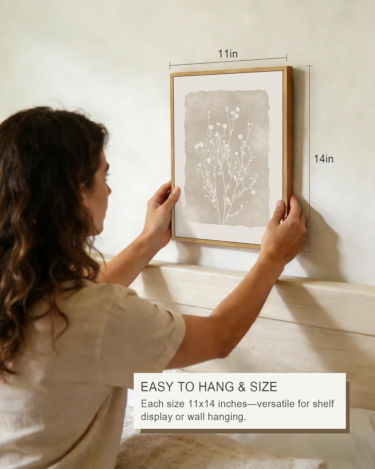 KUVIOKE Boho Botanical Flower Wall Art Framed Vintage Floral Wall Prints Wildflower Neutral Rustic Bohemain Artwork Kitchen Bedroom Decor 11x14in (Natural Framed)