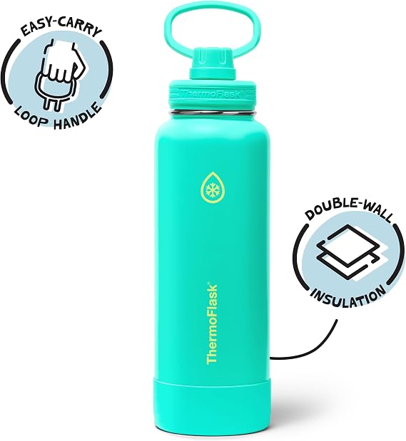 ThermoFlask Insulated Water Bottle with Spout Lid (40 oz, Screamin' Green) - Leakproof, Stainless Steel Water Bottle for Cold & Hot Drinks, Travel & Daily Hydration