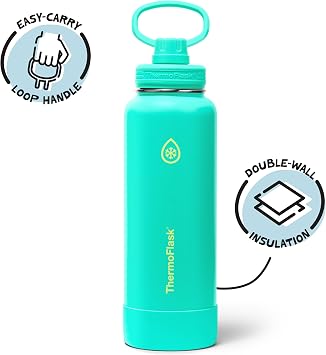ThermoFlask Insulated Water Bottle with Spout Lid (40 oz, Screamin' Green) - Leakproof, Stainless Steel Water Bottle for Cold & Hot Drinks, Travel & Daily Hydration