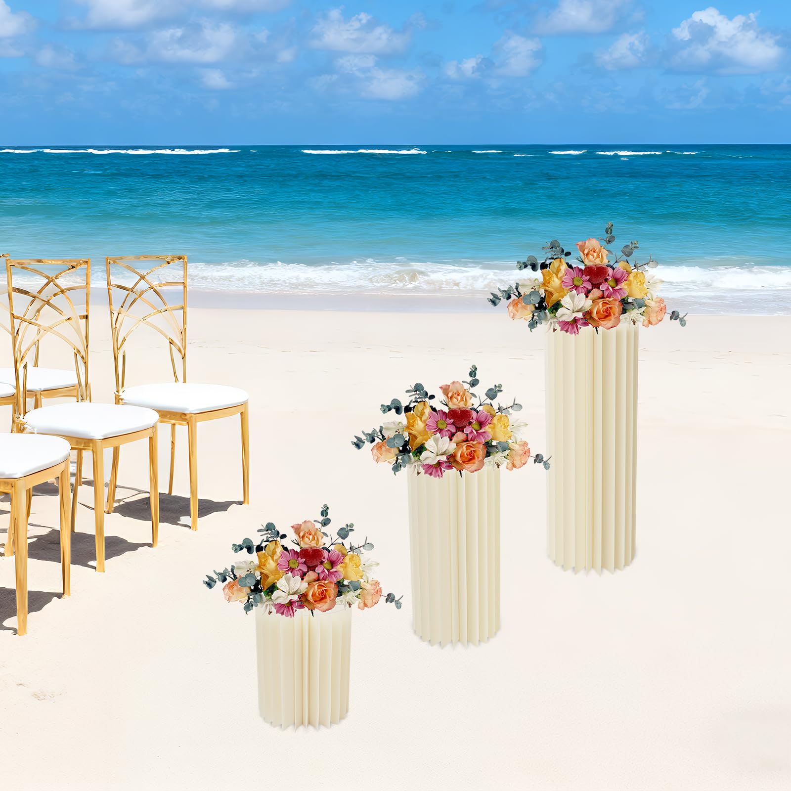 3 colonne per fiori in cartone, 40/60/80 cm, pieghevoli, per matrimoni, con