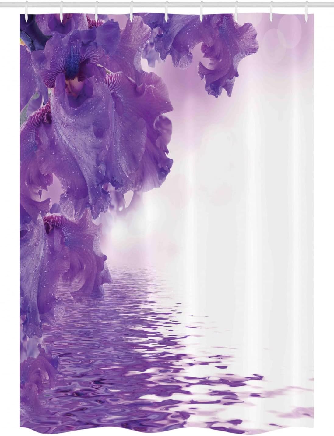 Ambesonne Flower Stall Shower Curtain, Iris Flowers Petals Against The Water River Nature Image, Fabric Bathroom Decor Set with Hooks, 54" W x 78" L, Violet White