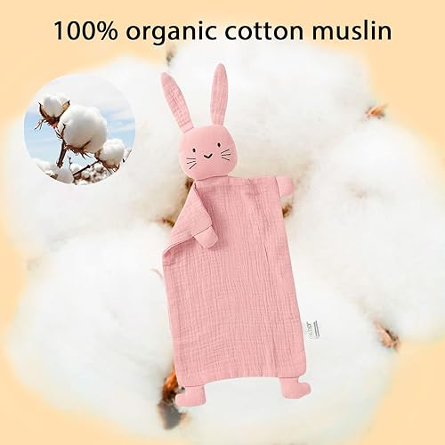 Miniatura 9 de okdiy Loveys de algodón orgánico para bebés, manta de seguridad para bebés recién nacidos, regalos neutros únicos para niños y niñas (gris conejo)