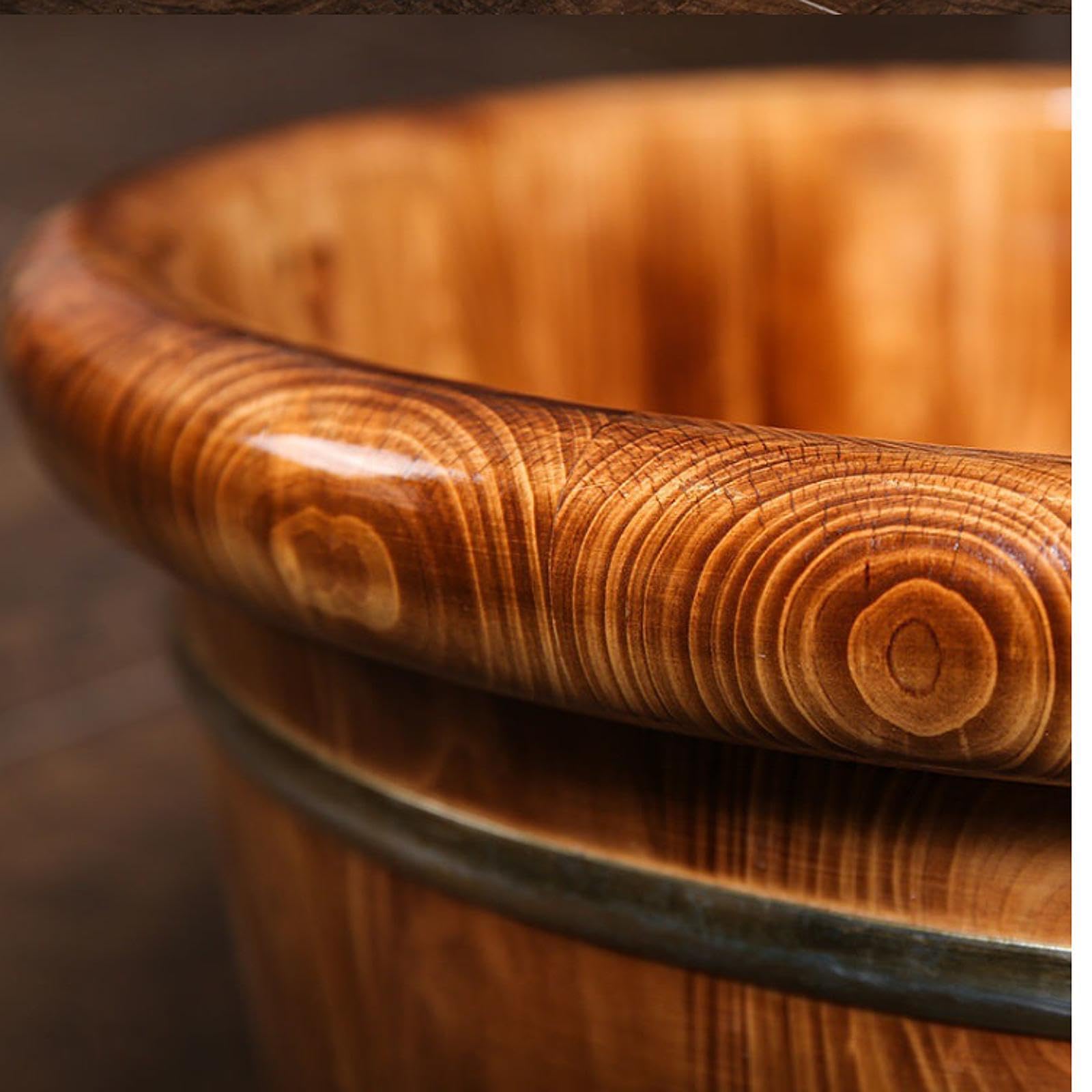 Fußbad Eimer aus Holz mit Ergonomischen Punkten Fußwanne mit Rundem Rand Tragbares Badefass Pediküre Eimer für Badezimmer Zuhause, L