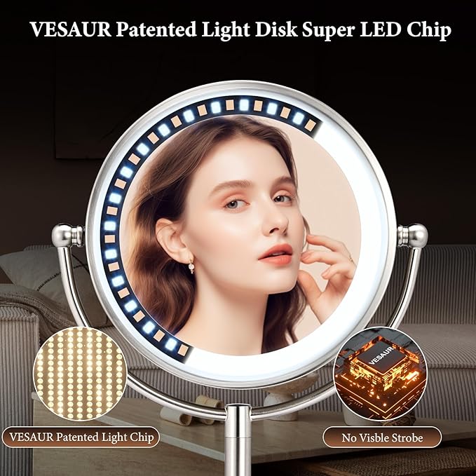 Espejo de Maquillaje con Luz VESAUR 8.5", 90 LEDs, 1X/10X/15X, 3 Luces miniatura 6