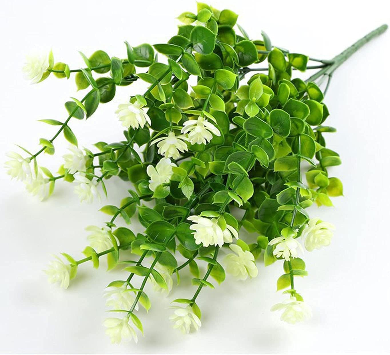 10 Bundles Artificial Flowers for Outdoors,UV Resistant Realisic Fake Plastic Plants Artificial Shrubs Fall Flowers Decor of Vase and Outside Window Box, Ferns Plants for Planter-White