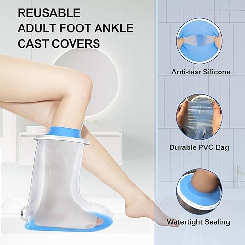 Miniatura 35 de YUNCHI Funda impermeable extra ancha para la ducha de adultos después de la cirugía con parte inferior antideslizante, protector de yeso de pie