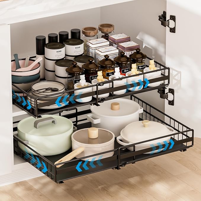 2 Piezas Cajón Telescópico Extensible para Armario y Cocina (Negro)