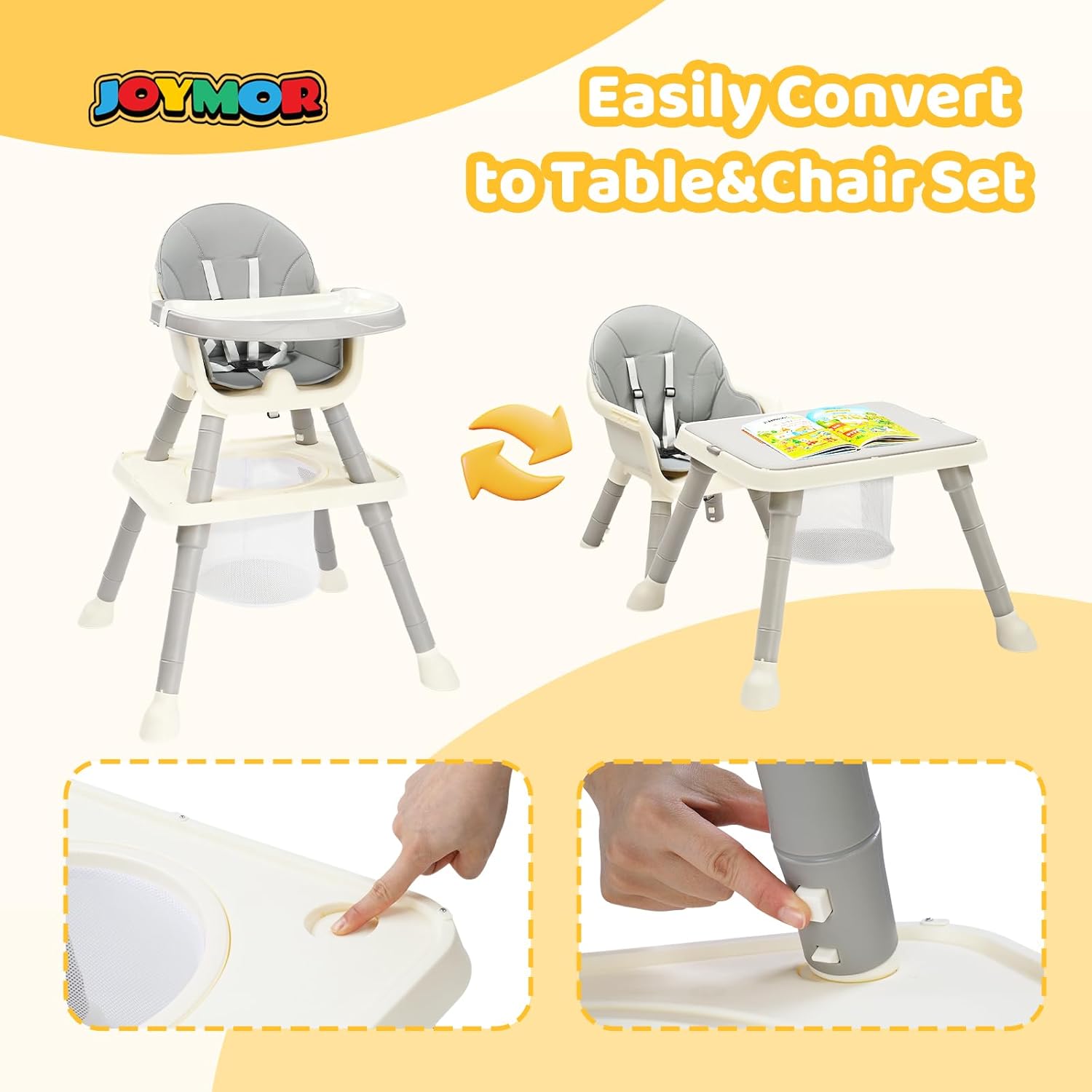 JOYMOR 7 in 1 Convertible Baby High Chair for Babies and Toddlers, Table and Chair Set, Infant Eating Highchair with Leather Seat Cushion