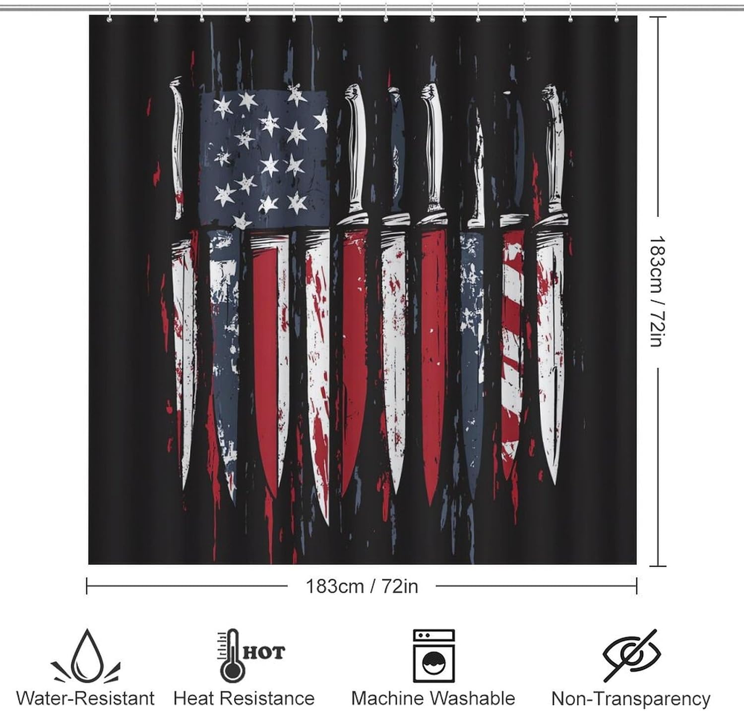 United States Flag Cooking Knives Modern Bathroom Sets with Shower Curtain and Rugs Decor 4 Pcs with 12 Hooks