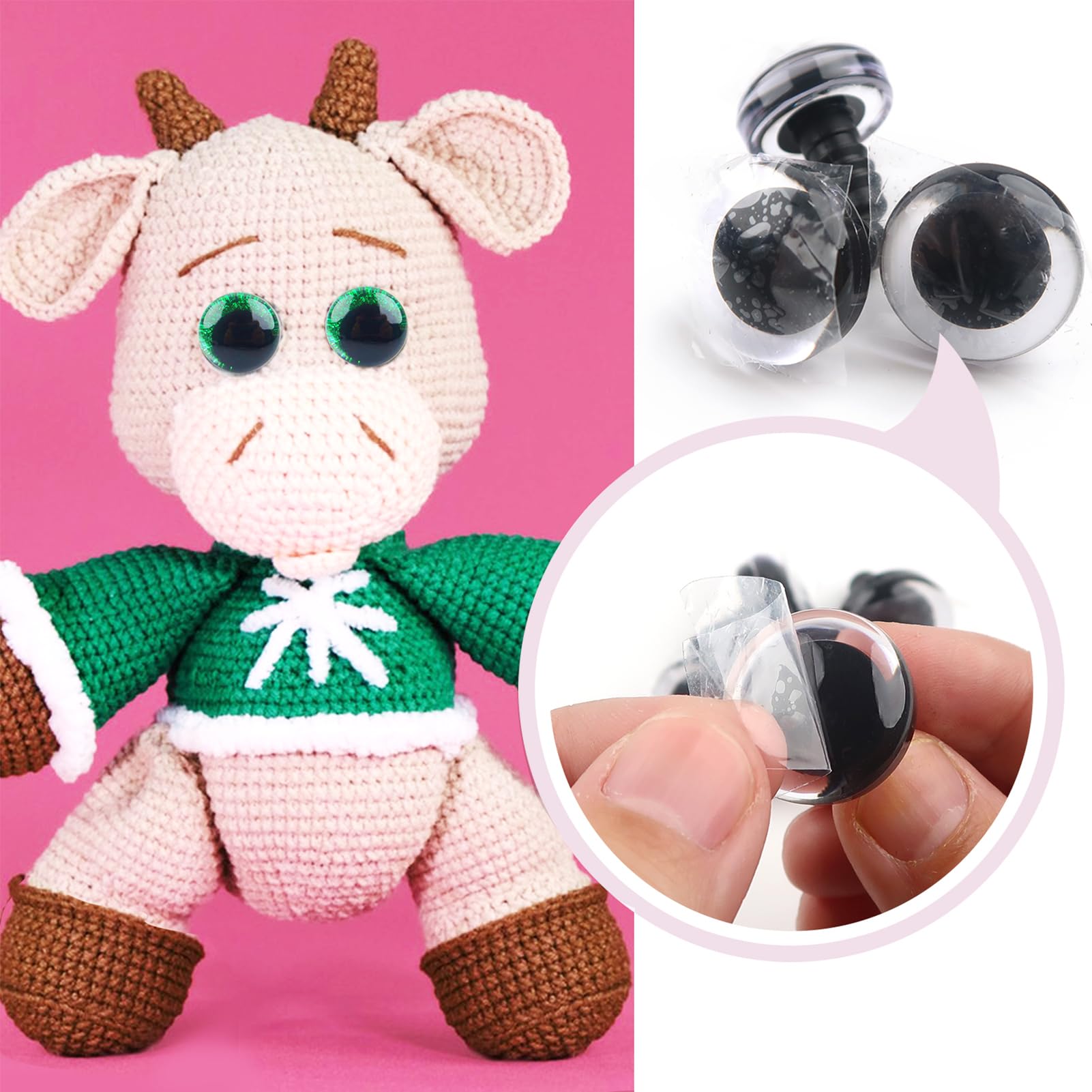TOAOB 16 stuks Glitter Veiligheidsogen voor Amigurumi met Sluitringen met Wimpers 16 mm Dromerig Blauwe Trapeziumvormige Poppenogen voor Gehaakte Marionet Pluche Dieren