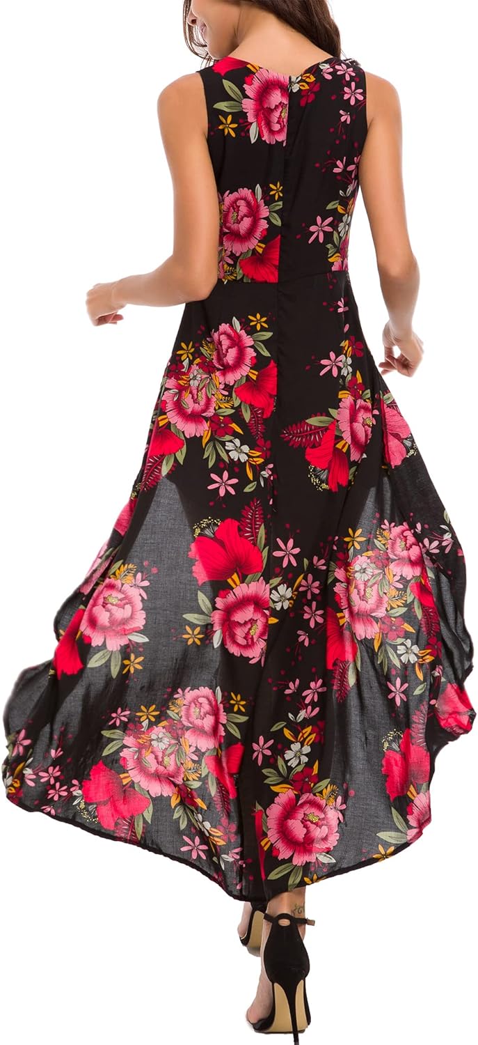 Kormei Womens Sleeveless Scoop Neck Floral Rayon Party Split Maxi Romper Dress - Image 5