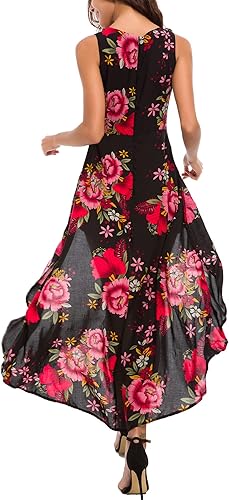 Miniatura 5 de Kormei Vestido sin mangas para mujer, cuello redondo, diseño floral, rayón, con corte frontal