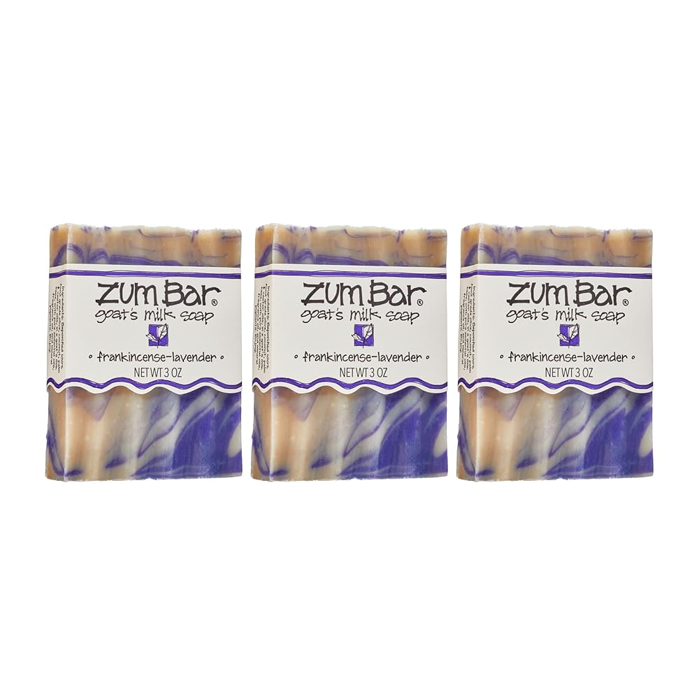 Indigo Wild Zum Goat\'s Milk Soap Bar - Bar Soap for Hands & Body Made with Essential Oils - 3 oz - Frankincense-Lavender (3 Pack)