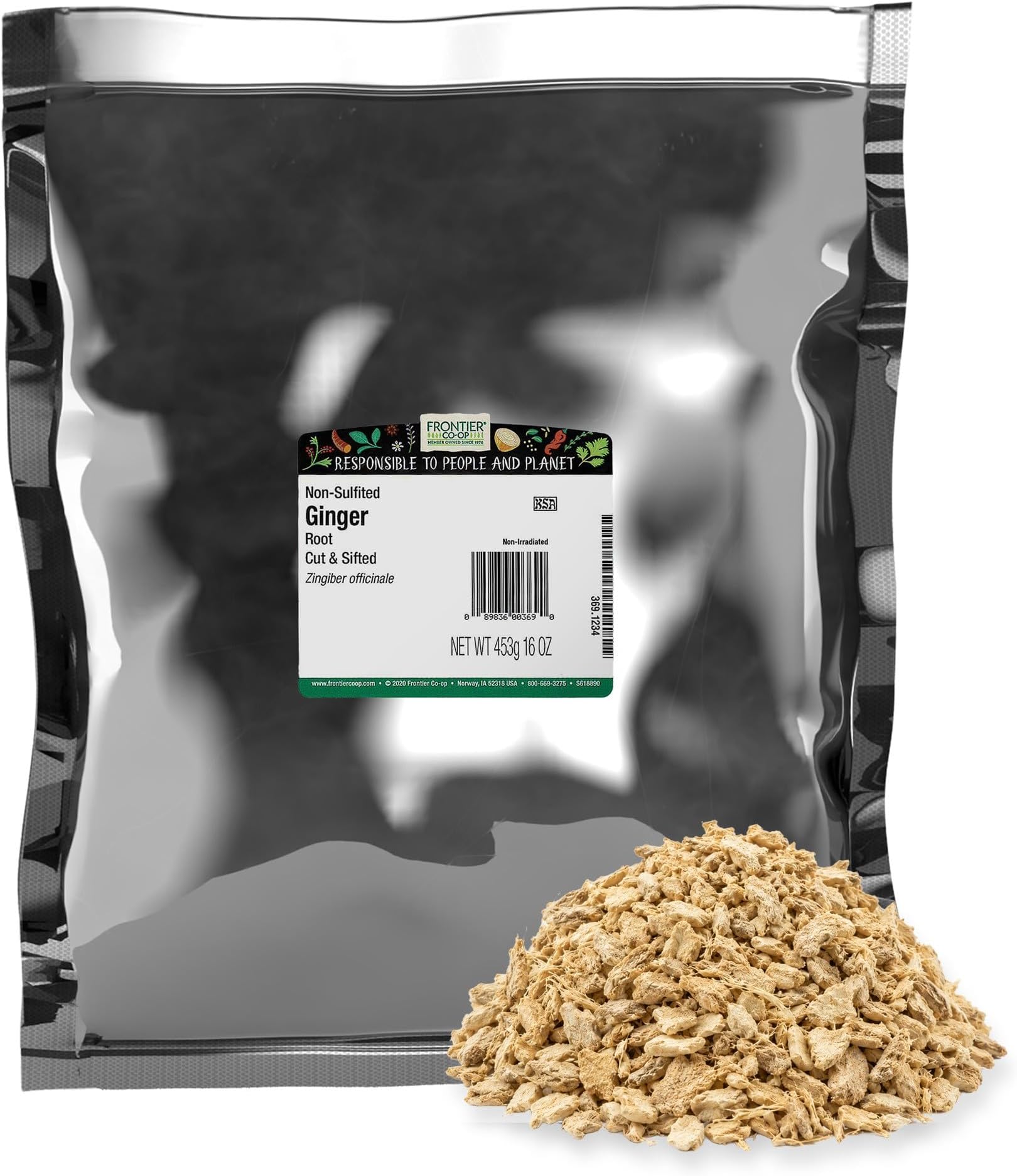 Frontier Co-op Ginger Root 1lb - Chopped and Sifted Dried Chunks for Loose Leaf Ginger Root Tea, Powder Capsules, Supplements, Extract