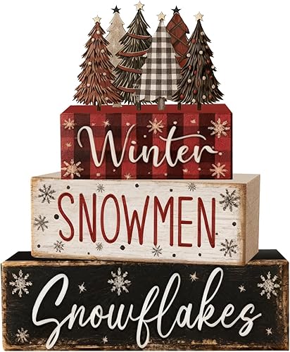 4 piezas de decoraciones navideñas para interiores Decoración de mesa de árbol de Navidad de madera para el hogar Centro de mesa de vacaciones