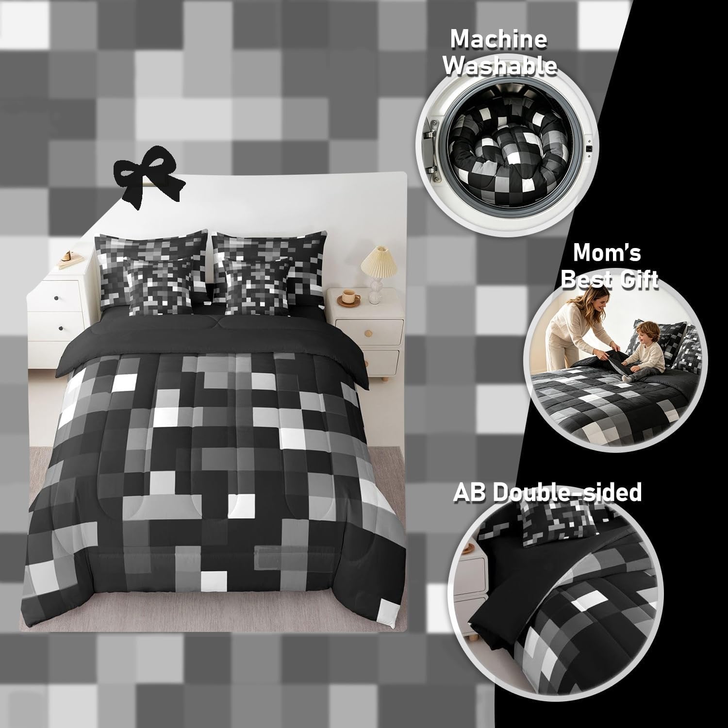 jejeloiu Pixelated Super Gamepad Comforter Set Full Size Kids Girls Boys image 3
