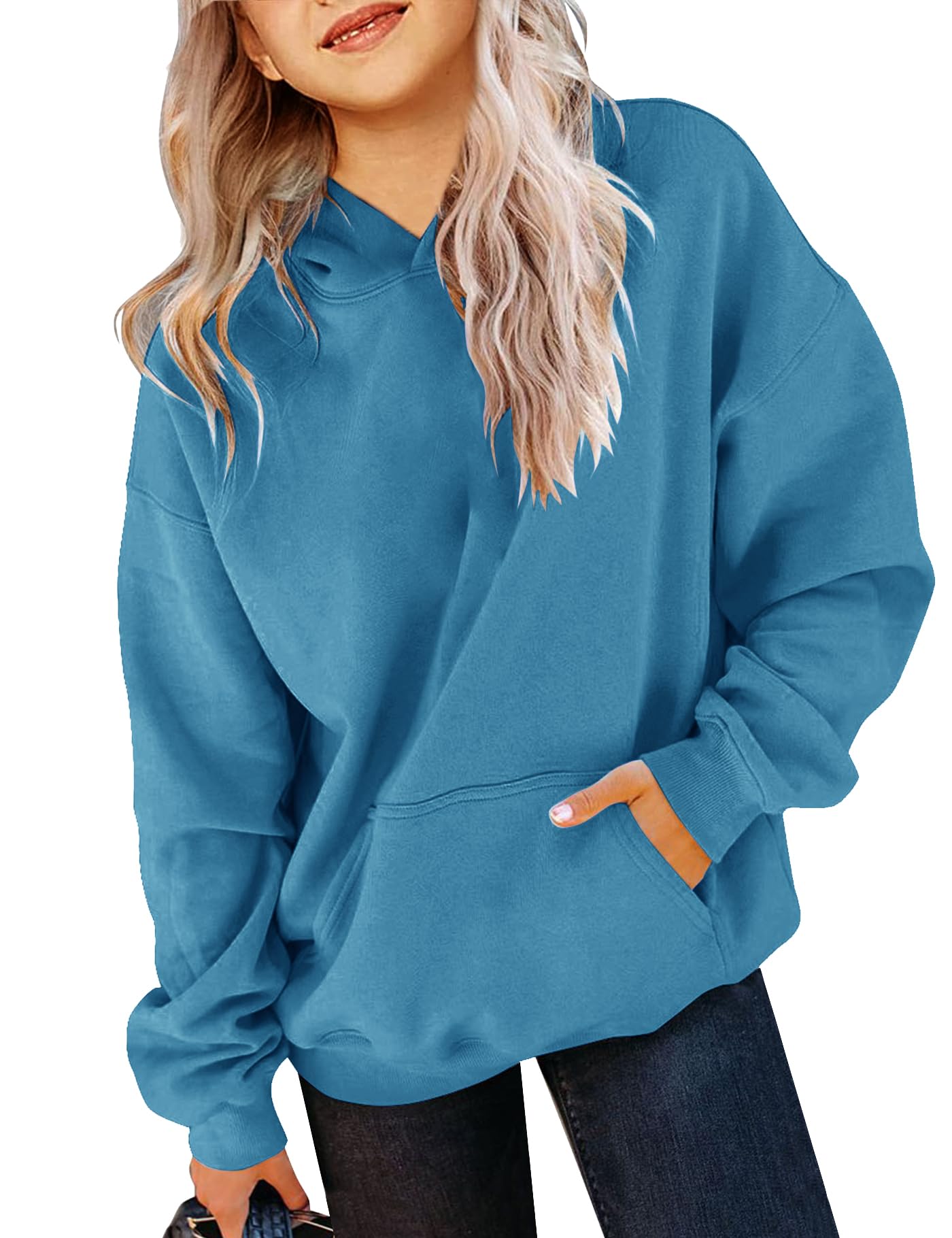 Yuccalley Girls Casual Long Sleeve Hoodies Cute Oversized Fleece Pocket Sweatshirt Tops
