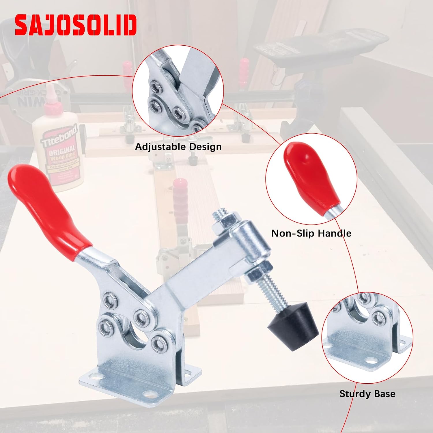 201B Horizontal Toggle Clamps with 90 KG Holding Capacity, 10 PK | Quick Release, Heavy Duty, Non-Slip Rubber Pressure Tips, Adjustable Lever, For Woodworking, Mechanic, Welding, Drilling